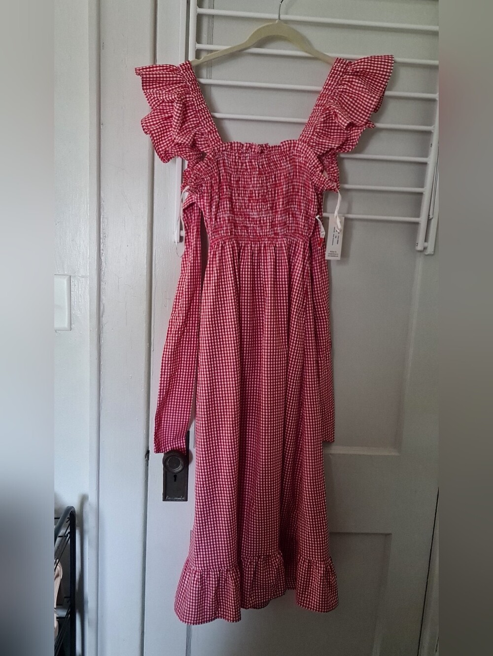 NWT Red Gingham Ruffle Strap Smocked Dress